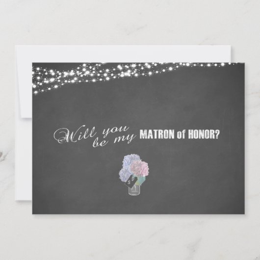 String Lights Mason Jar Chalkboard Matron of Honor Kaart (Voorkant)