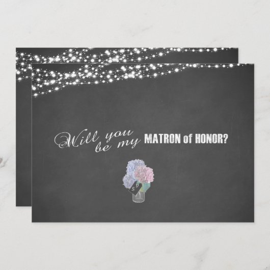 String Lights Mason Jar Chalkboard Matron of Honor Kaart (Voorkant / Achterkant)