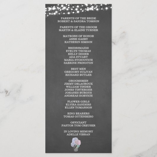 String Lights Mason Jar Chalkboard Wedding Program Programma (Achterkant)
