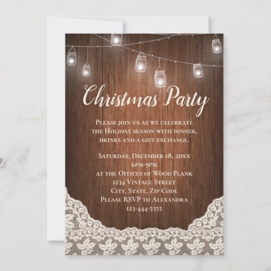 String Lights Mason Jar Kerstparty Kaart (Voorkant)