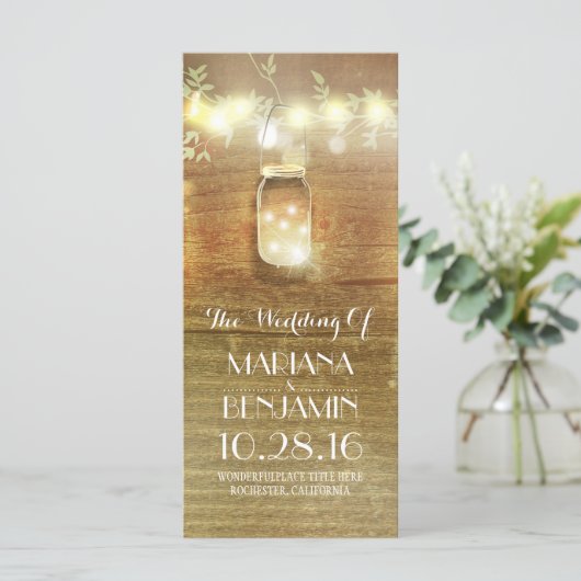 String Lights Mason Jar rustieke bruiloft programm Programma (Staand voorkant)