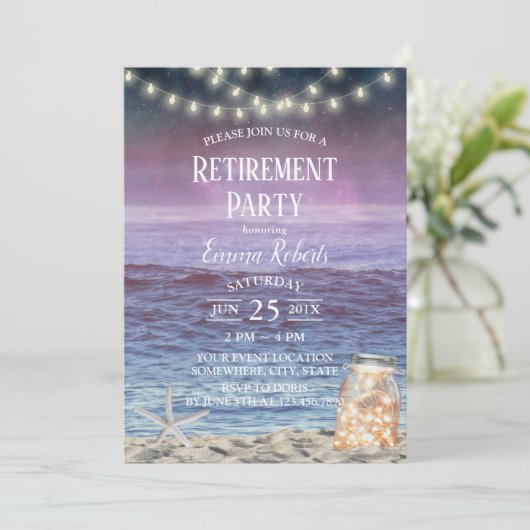 String Lights Mason Jar Starfish Beach Retirement Kaart (Staand voorkant)