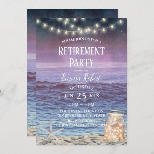 String Lights Mason Jar Starfish Beach Retirement Kaart (Voorkant / Achterkant)