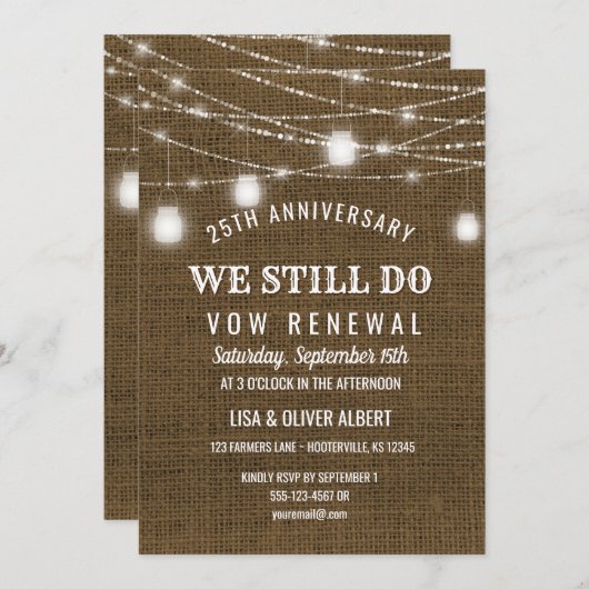 String Lights Mason Jar Vow Renewal Jubileum Kaart (Voorkant / Achterkant)