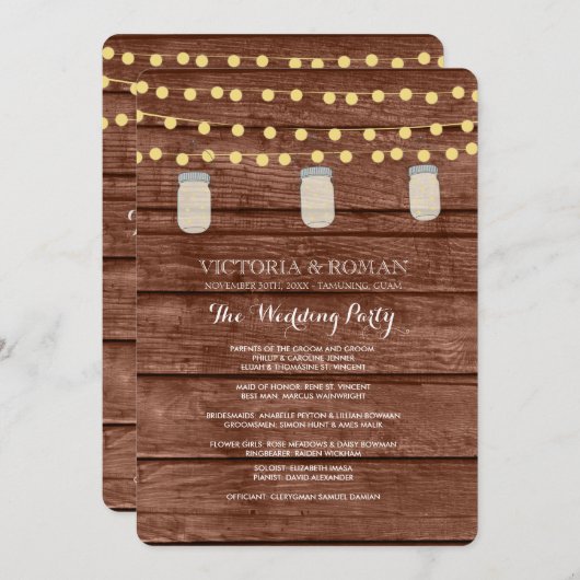 String Lights Mason Jar Wood Trouwprogramma's Programma (Voorkant / Achterkant)