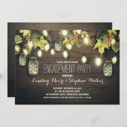 String Lights Mason Jars herfst Verlovingsfeest Kaart (Voorkant / Achterkant)