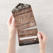String Lights Mason Jars Rustic Barn Wood Wedding All In One Uitnodiging (Afscheurbaar)
