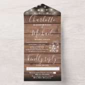 String Lights Mason Jars Rustic Barn Wood Wedding All In One Uitnodiging (Binnen)
