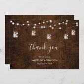 String Lights Mason Jars Rustic Wood Wedding Bedankkaart (Voorkant / Achterkant)