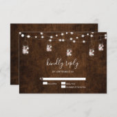 String Lights Mason Jars Rustic Wood Wedding RSVP (Voorkant / Achterkant)