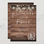 String Lights Mason Jars Script Quinceañera 15th Kaart (Voorkant / Achterkant)