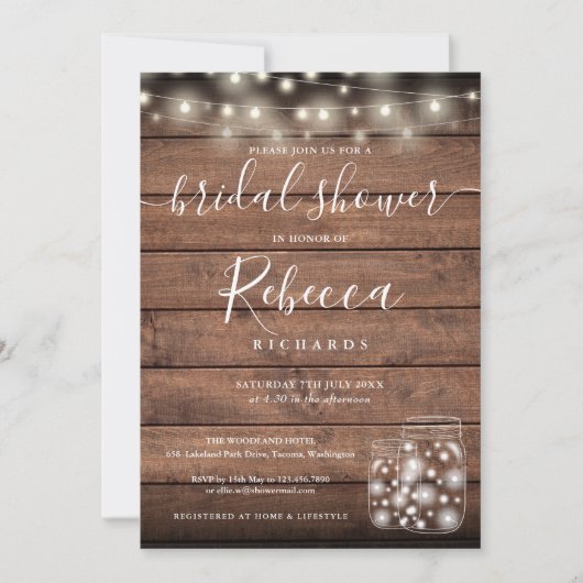 String Lights Mason Jars Script Vrijgezellenfeest Kaart (Voorkant)