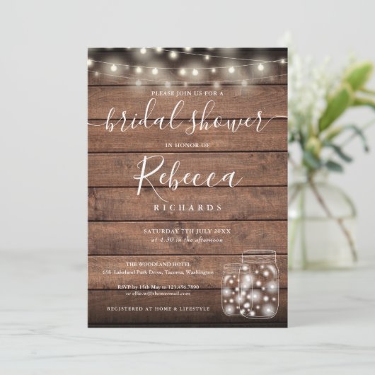 String Lights Mason Jars Script Vrijgezellenfeest Kaart (Staand voorkant)