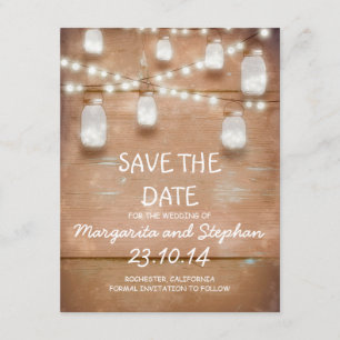 String Lights & Mason Jars Sla de datumkaarten op Save The Date