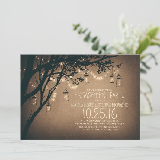 String Lights Mason Jars  verlovingsfeest Kaart (Staand voorkant)