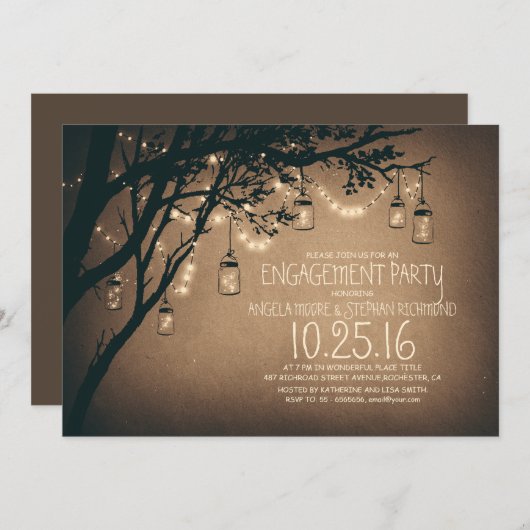 String Lights Mason Jars  verlovingsfeest Kaart (Voorkant / Achterkant)