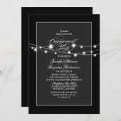 String Lights Modern Black Engagement Party Kaart (Voorkant / Achterkant)