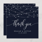 String Lights Navy Blue Elegant Wedding Bedankkaart (Voorkant / Achterkant)