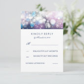 String Lights Navy Bruiloft RSVP Kaarten Kaartje (Staand voorkant)