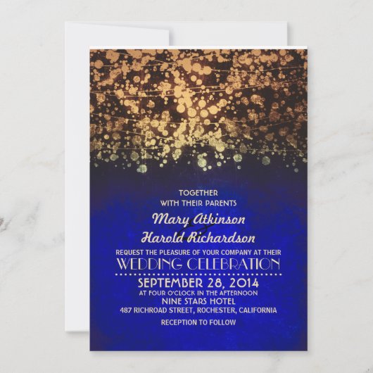 String Lights Navy & Gold  glitter bruiloft Kaart (Voorkant)