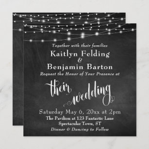 String Lights op Chalkboard Typography Wedding Kaart