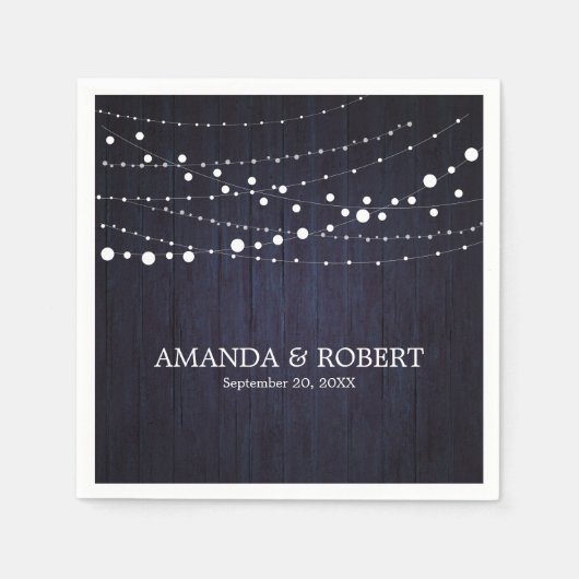 String Lights op Rustic Wood Wedding Blue Servet (Voorkant)