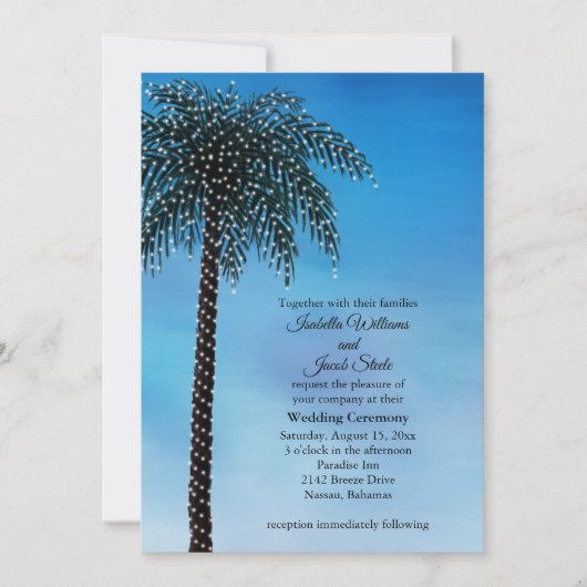 String Lights Palm Tree Wedding Nodig Waterverf ui Kaart (Voorkant)