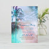 String Lights Palmbomen Beach Engagement Party Kaart (Staand voorkant)