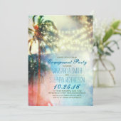 String Lights Palmbomen Beach Engagement Party Kaart (Staand voorkant)