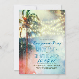 String Lights Palmbomen Beach Engagement Party Kaart
