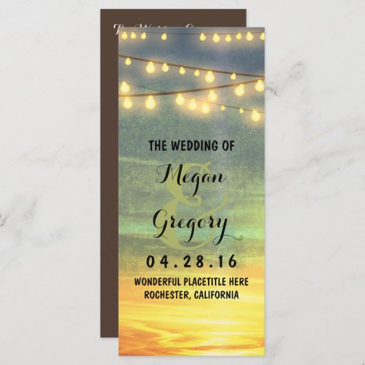 String Lights Palms Beach Sunset Wedset Programmes (Devant / Derrière)