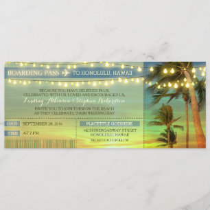 String Lights Palms Wedding Boarding Pass Tickets Kaart