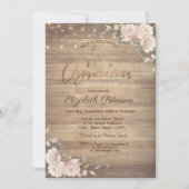 String Lights Pink Flowers Wood Quinceañera Kaart (Voorkant)