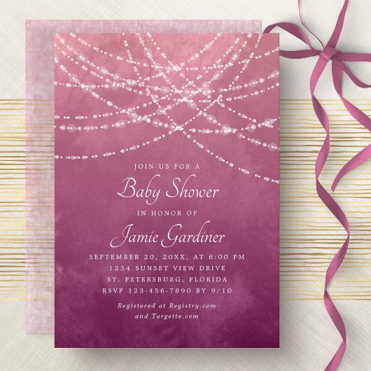 String Lights Pink Girl Baby shower Kaart