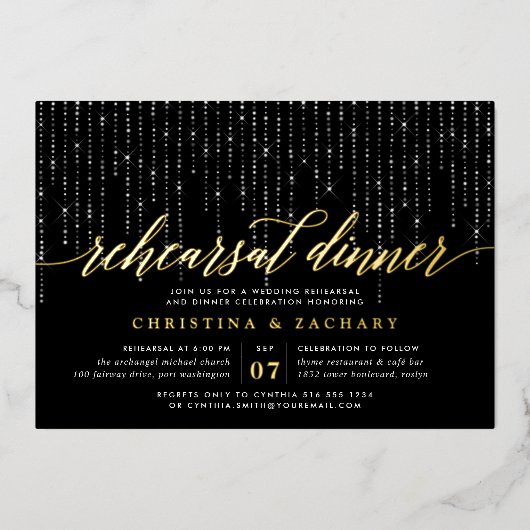 String Lights Rehearsal Dinner Folie Uitnodiging (Voorkant)