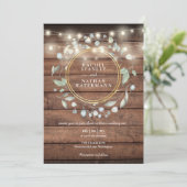 String Lights Rustic Barn Wood Greenery Wedding Kaart (Staand voorkant)