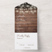 String Lights Rustic Barn Wood Monogram Weddenscha All In One Uitnodiging (Binnen)