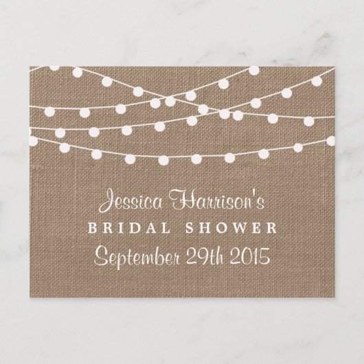 String Lights, Rustic Burlap Vrijgezellenfeest Rec Briefkaart (Voorkant)