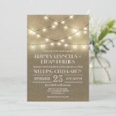String Lights + Rustic Burlap Wedding Invitations Kaart (Staand voorkant)