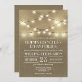String Lights + Rustic Burlap Wedding Invitations Kaart (Voorkant / Achterkant)