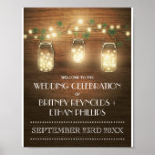 String Lights Rustic Mason Jar Wedding Welcome Poster (Voorkant)