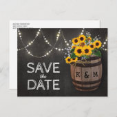 String Lights Rustic Sunflower Bewaar de datum Aankondigingskaart (Voorkant / Achterkant)