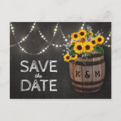 String Lights Rustic Sunflower Bewaar de datum Aankondigingskaart (Voorkant)