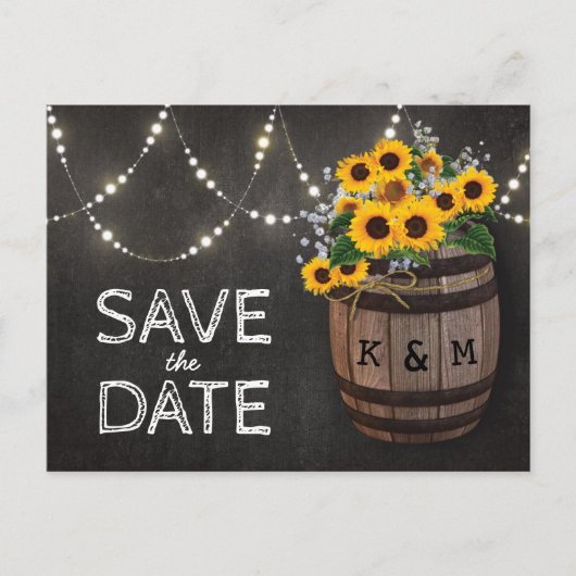 String Lights Rustic Sunflower Bewaar de datum Aankondigingskaart (Voorkant)