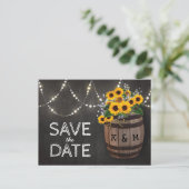 String Lights Rustic Sunflower Bewaar de datum Aankondigingskaart (Staand voorkant)