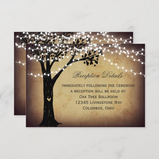 String Lights Rustic Tree Wedding Carte Réception (Devant / Derrière)