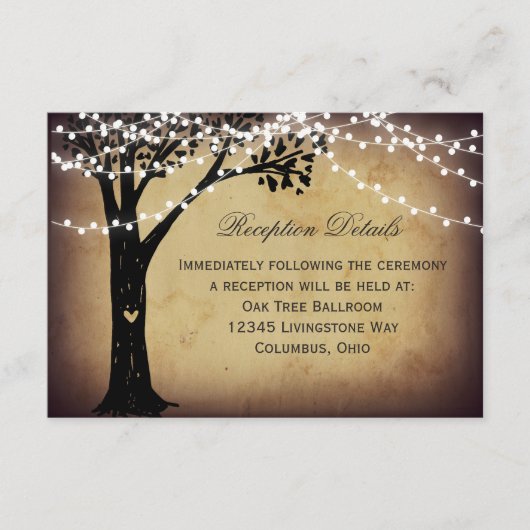 String Lights Rustic Tree Wedding Carte Réception (Devant)