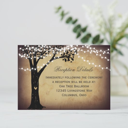 String Lights Rustic Tree Wedding Carte Réception (Debout devant)
