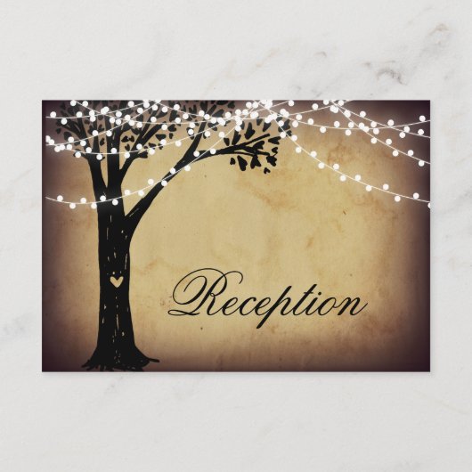 String Lights Rustic Tree Wedding Carte Réception (Dos)