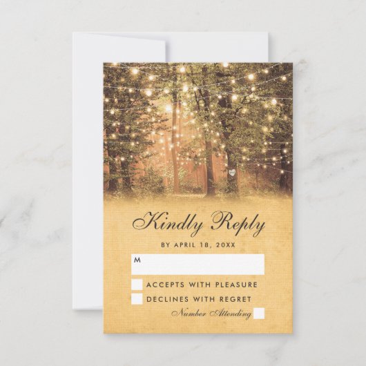 String Lights Rustic Tree Wedding RSVP (Voorkant)
